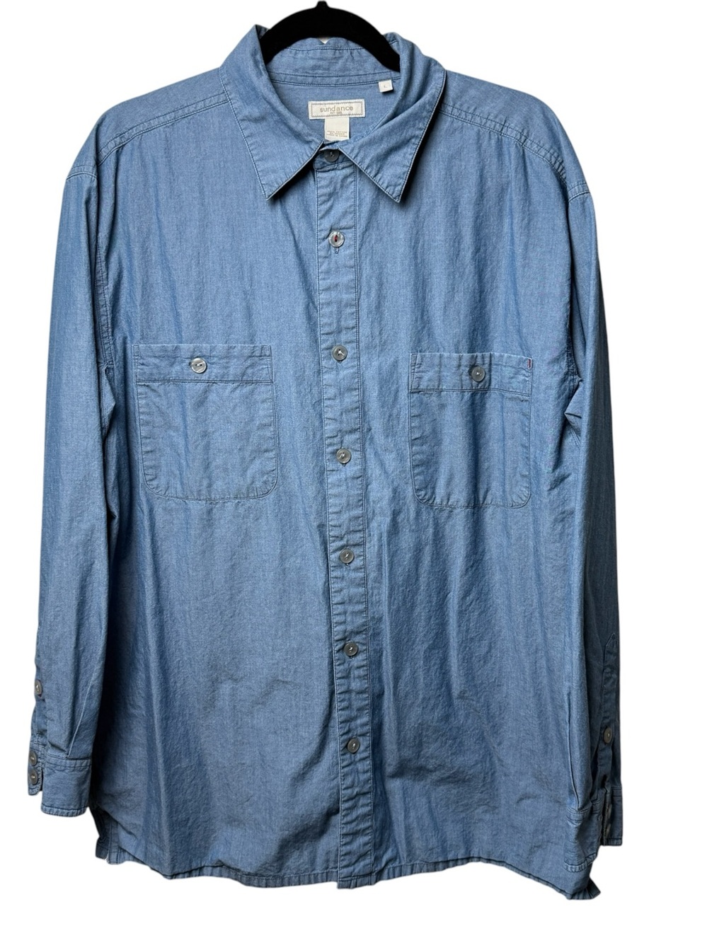 Sundance Men’s Shirt XL Button Down Southwest Chambray Blue Pocket Classic Fall